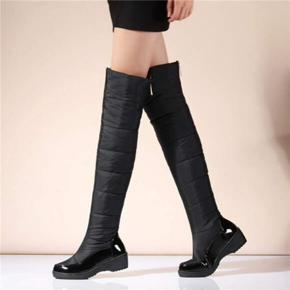 Women's Black Over The Knee Thigh High Winter Snow Tall Boots Waterproof Boots - Picture 7 of 7